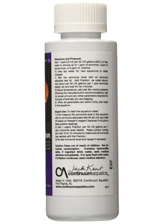 كونتينوم أكواتيكس Continuum Aquatics Fraction - مُكيف مياه مركّز يزيل على الفور الكلور والأمونيا والكلورامين من أحواض المياه المالحة والعذبة البحرية سعة 125 مل - Image 2