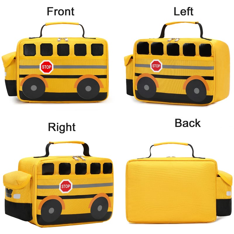 Bluboon Insulated Lunch Box for Kids Boys Girls School Lunch Bags Reusable Cooler Thermal Meal Tote for Picnic (Yellow School bus) - Image 4