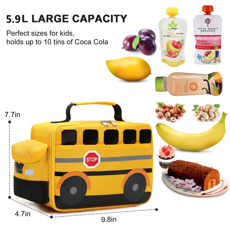 Bluboon Insulated Lunch Box for Kids Boys Girls School Lunch Bags Reusable Cooler Thermal Meal Tote for Picnic (Yellow School bus) - Image 2