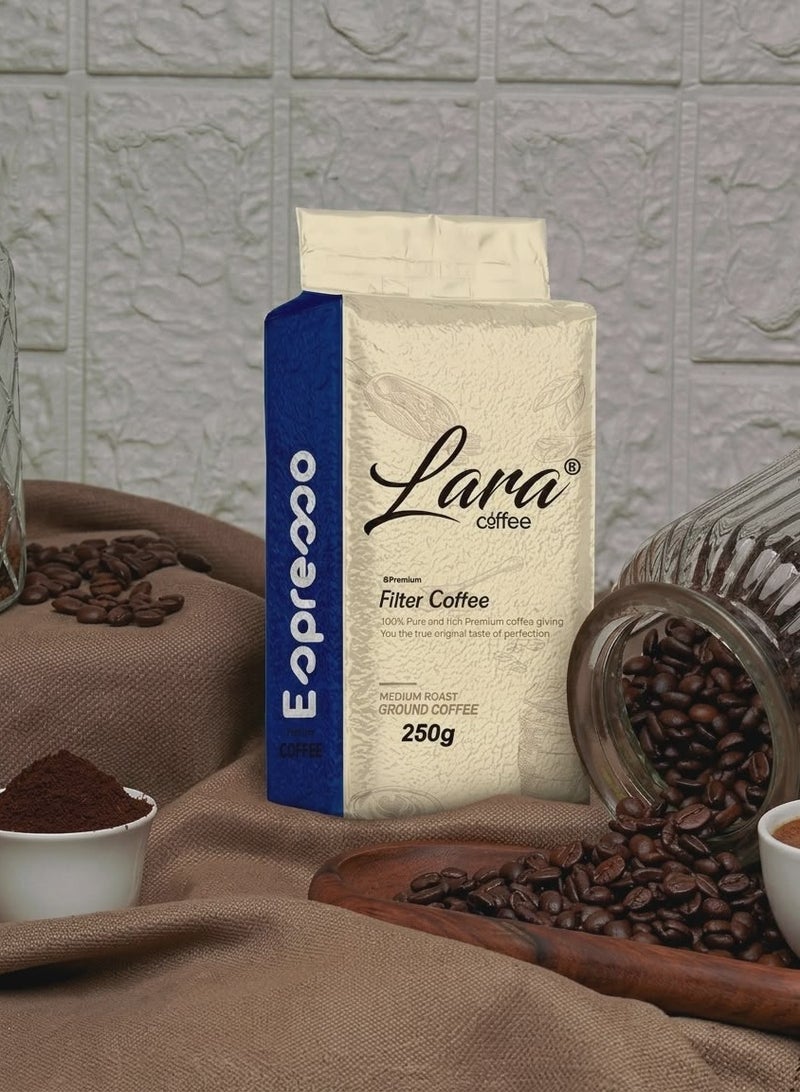 لارا قهوة لارا - قهوة فلتر مطحونة 100% بريميوم - تحميص متوسط (250 جرام) - Image 2