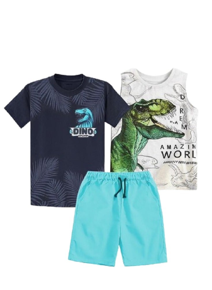 Generic - Boys summer cotton 3-piece set (T-shirt - tank top - shorts) For clubs, training, and quick outings - Image 1