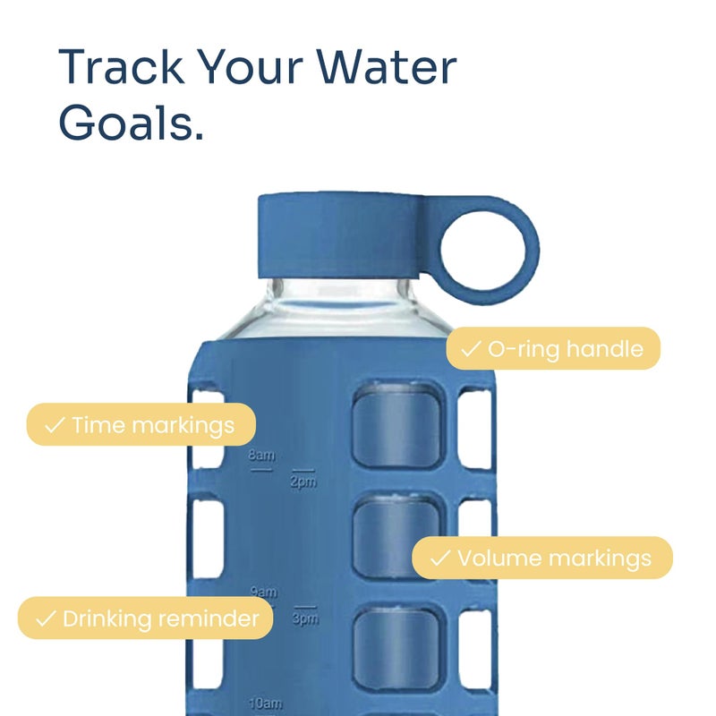 purifyou 40oz / 32oz / 22oz / 12oz Borosilicate Glass Water Bottle with Time & Volume Markers, Silicone Sleeve, Stainless Steel Lid | Reusable Glass Bottle for Water & Juice (22oz Chinese Porcelain) - Image 3