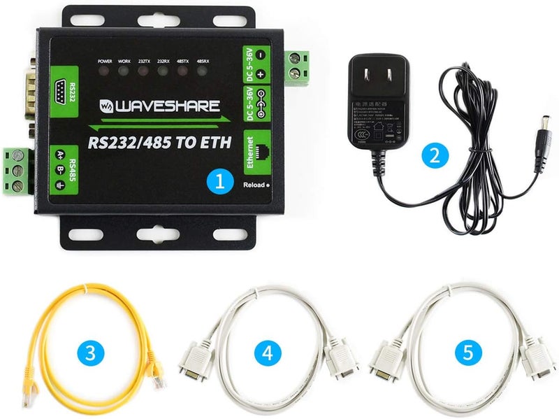 Waveshare Industrial RS232/RS485 to Ethernet Converter with Dual Serial Ports High-Speed Low-Power High-Stability Upgradable Easy to Communicate Between RS485 and RJ45 Port Ethernet - Image 1