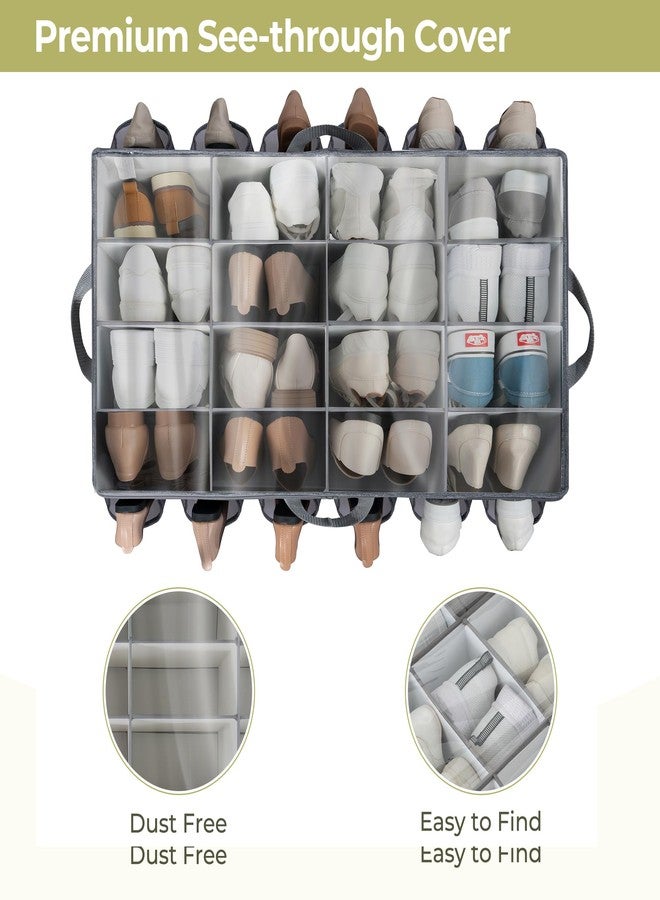 STORAGEIDEAS Shoe Organizer for Closet, Shoe Storage Solution with Clear Cover & Adjustable Dividers, Fabric Shoe Box Fits 16 +12 Pairs Shoes, Grey, 1-Pack - Image 3