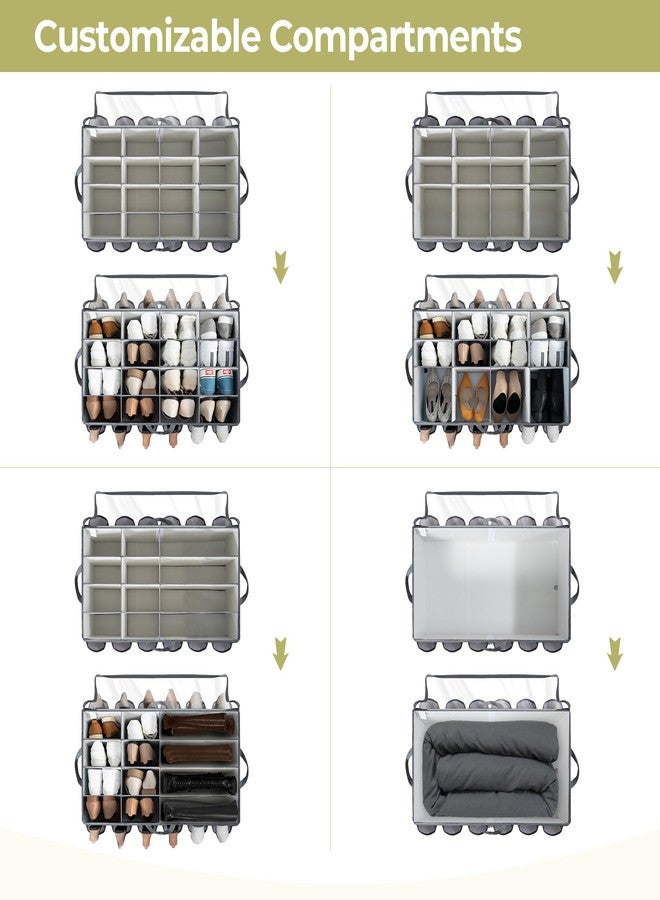STORAGEIDEAS Shoe Organizer for Closet, Shoe Storage Solution with Clear Cover & Adjustable Dividers, Fabric Shoe Box Fits 16 +12 Pairs Shoes, Grey, 1-Pack - Image 5