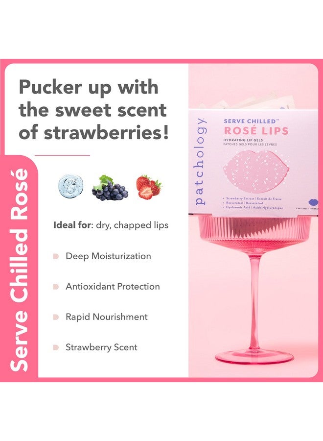 Patchology Rosé Gel Lip Mask - Overnight Lip Sleeping Mask with Resveratrol & Hyaluronic Acid for Moisturizing & Hydrating Dry Lips - Strawberry Scented Lip Care Solution (5 Count) - Image 4