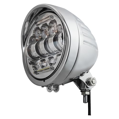 FATECIM 5.75" Round Motorcycle LED Headlight with Visor 5 3/4 Inch Motorbike Hi/Lo Beam DRL Headlamp Bottom Mount Heavy Duty for Harley Kawasaki Honda Yamaha Suzuki Chopper Cafe Racer Bobber Chrome - Image 1