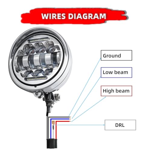 FATECIM 5.75" Round Motorcycle LED Headlight with Visor 5 3/4 Inch Motorbike Hi/Lo Beam DRL Headlamp Bottom Mount Heavy Duty for Harley Kawasaki Honda Yamaha Suzuki Chopper Cafe Racer Bobber Chrome - Image 4