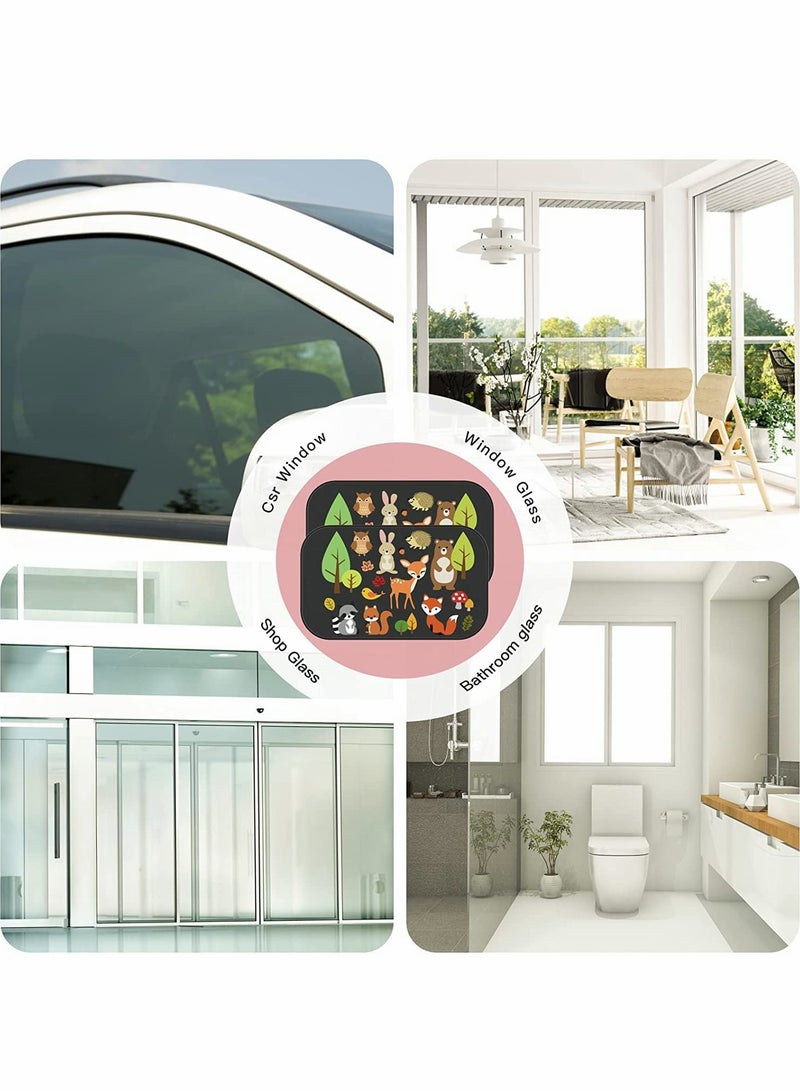 Excefore ستائر شمس للسيارة، ستائر نوافذ السيارة للأطفال، حماية من الأشعة فوق البنفسجية/أشعة الشمس، ستائر شمس للسيارة، واقي من الامتصاص الكهروستاتيكي للزجاج الأمامي للسيارة، عبوة من قطعتين (غابة الحيوانات) - Image 5