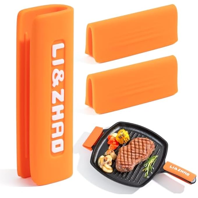 Li & Zhao LiZhao Cast Iron Handle Cover  3 Pcs Pot Handle Covers Heat Resistant Cast Iron Skillet Handle Covers Cast Iron Pan Handle Covers Silicone Pan Handle Sleeve For FryingOrange - Image 2