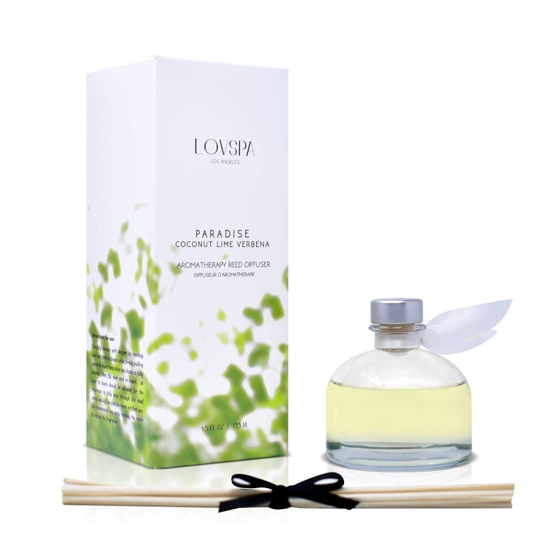 LOVSPA Reed Diffuser Set, Paradise Coconut Lime Verbena Scented Oil Diffuser with Sticks, Home Fragrance Accessories for Bathroom Shelf Decor, Aroma Diffusers for Home or Office Desk, USA Made - Image 4