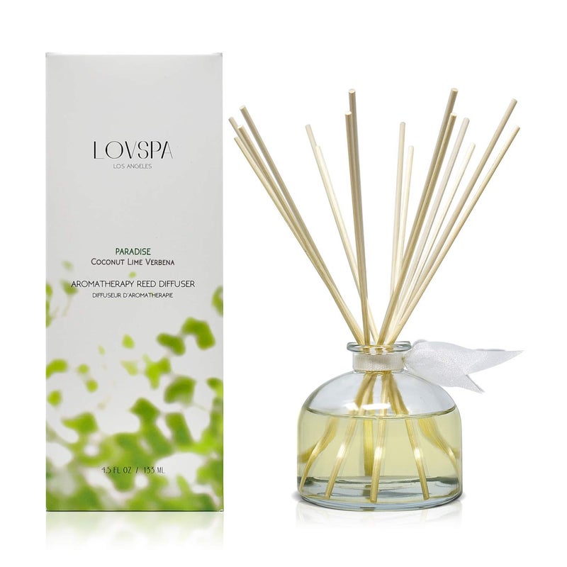 LOVSPA Reed Diffuser Set, Paradise Coconut Lime Verbena Scented Oil Diffuser with Sticks, Home Fragrance Accessories for Bathroom Shelf Decor, Aroma Diffusers for Home or Office Desk, USA Made - Image 3