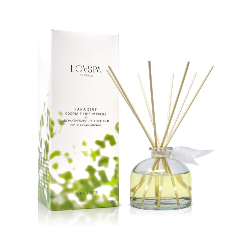 LOVSPA Reed Diffuser Set, Paradise Coconut Lime Verbena Scented Oil Diffuser with Sticks, Home Fragrance Accessories for Bathroom Shelf Decor, Aroma Diffusers for Home or Office Desk, USA Made - Image 1