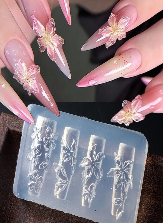 HYWWPFLAY Hibiscus Silicone Nail Molds, 2PCS Flower Burtterfly Nail Charm Mold with Carving Pen, Resin Modeling Templates, 3d Gel Nail Art Sculpture Decoration for Women DIY Manicure Supplies - Image 3