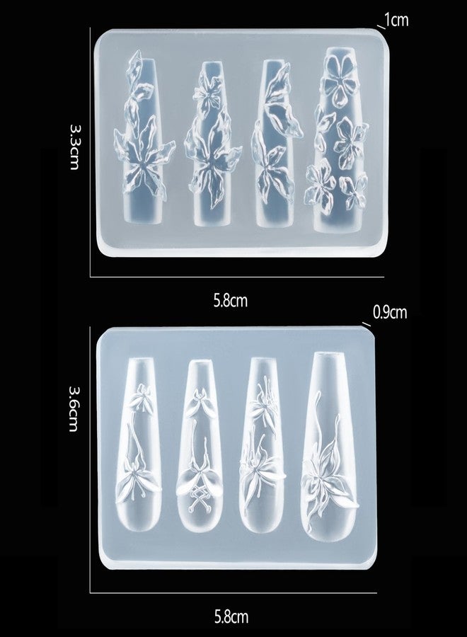 HYWWPFLAY Hibiscus Silicone Nail Molds, 2PCS Flower Burtterfly Nail Charm Mold with Carving Pen, Resin Modeling Templates, 3d Gel Nail Art Sculpture Decoration for Women DIY Manicure Supplies - Image 2