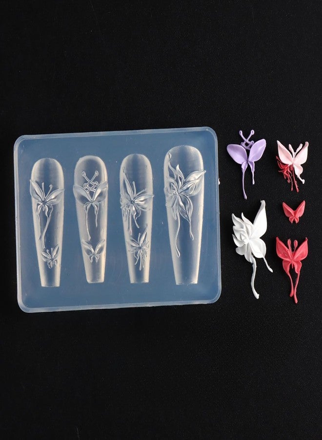 HYWWPFLAY Hibiscus Silicone Nail Molds, 2PCS Flower Burtterfly Nail Charm Mold with Carving Pen, Resin Modeling Templates, 3d Gel Nail Art Sculpture Decoration for Women DIY Manicure Supplies - Image 5