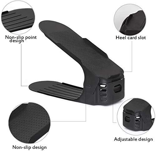 FYCAN FYCAN Shoe Holder Plastic Double Deck Space Saving Rack Stand for Closet Organization Folding Slots Adjustable Organizer for Sandals Slipper Heels Flip Flops 6 Black - Image 3