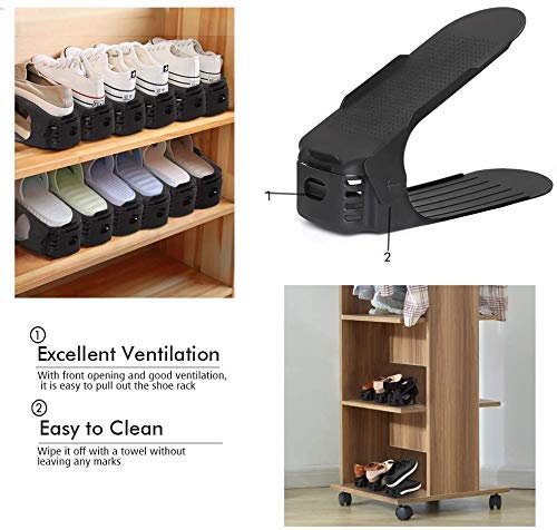 FYCAN FYCAN Shoe Holder Plastic Double Deck Space Saving Rack Stand for Closet Organization Folding Slots Adjustable Organizer for Sandals Slipper Heels Flip Flops 6 Black - Image 4