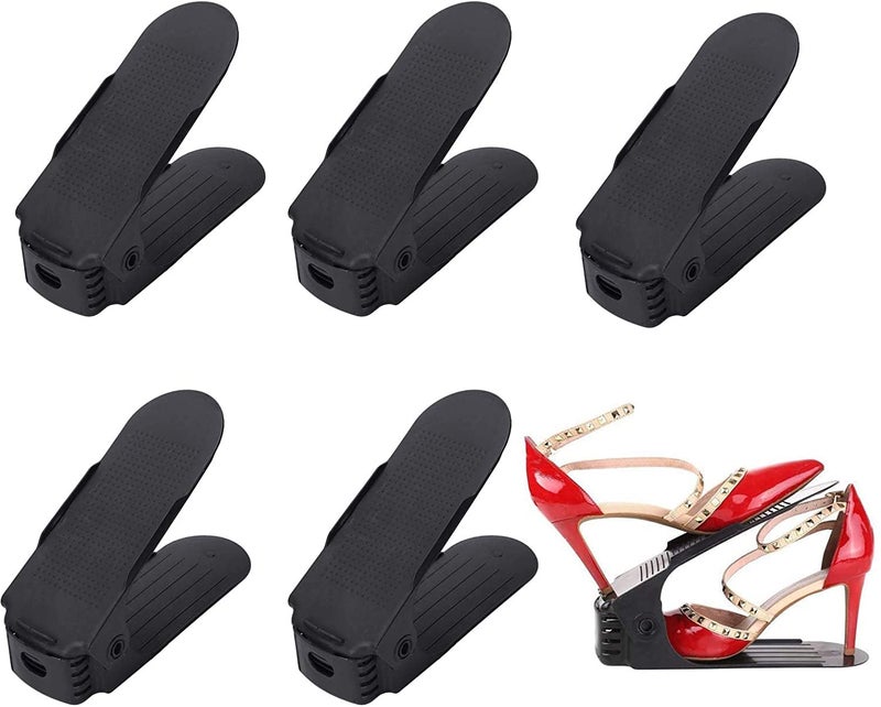 FYCAN FYCAN Shoe Holder Plastic Double Deck Space Saving Rack Stand for Closet Organization Folding Slots Adjustable Organizer for Sandals Slipper Heels Flip Flops 6 Black - Image 1