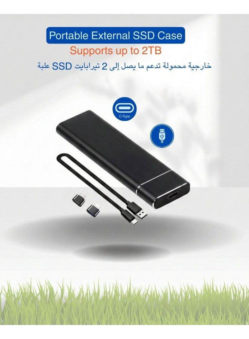 تدعم حافظة SSD الخارجية المحمولة ما يصل إلى 2 تيرابايت - محرك أقراص الحالة الصلبة USB 3.1 إلى Type-C لنقل البيانات والنسخ الاحتياطي والتخزين بسرعة - متوافق مع أنظمة التشغيل Windows وPC وLaptop وMac - Image 1