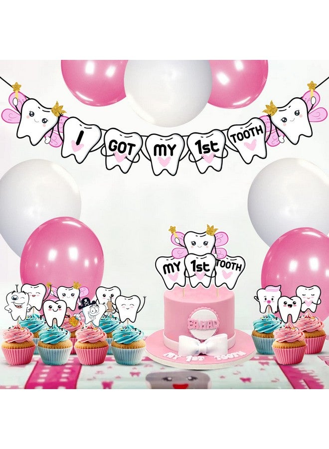 ZYOZIQUE 37 Pcs -I Got My First Tooth Decoration/First Tooth Decoration/First Tooth Decoration Items For Baby/My First Tooth Decoration/1st Tooth Photoshoot Decoration-Balloons, Colour Pink - Image 4