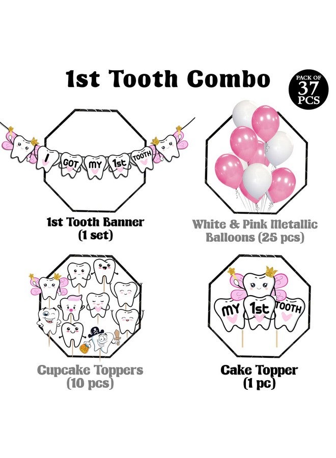 ZYOZIQUE 37 Pcs -I Got My First Tooth Decoration/First Tooth Decoration/First Tooth Decoration Items For Baby/My First Tooth Decoration/1st Tooth Photoshoot Decoration-Balloons, Colour Pink - Image 2
