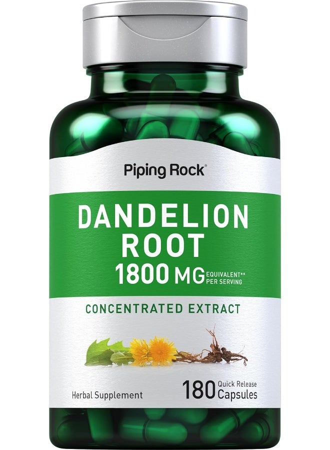 Dandelion Root Herbal Supplement | 1800Mg Capsules | 180 Count | Concentrated Extract | Gluten Free, Non-Gmo