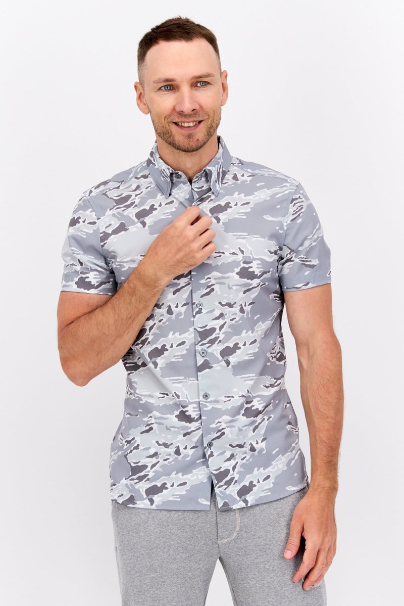 PERRY ELLIS Men Slim Fit Camouflage Short Sleeve Casual Shirt, Multicolor - Image 1