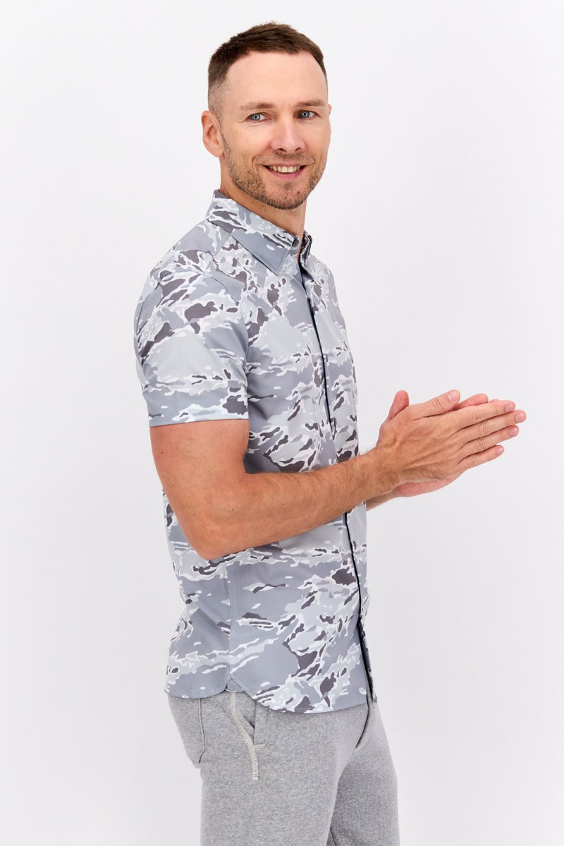 PERRY ELLIS Men Slim Fit Camouflage Short Sleeve Casual Shirt, Multicolor - Image 2