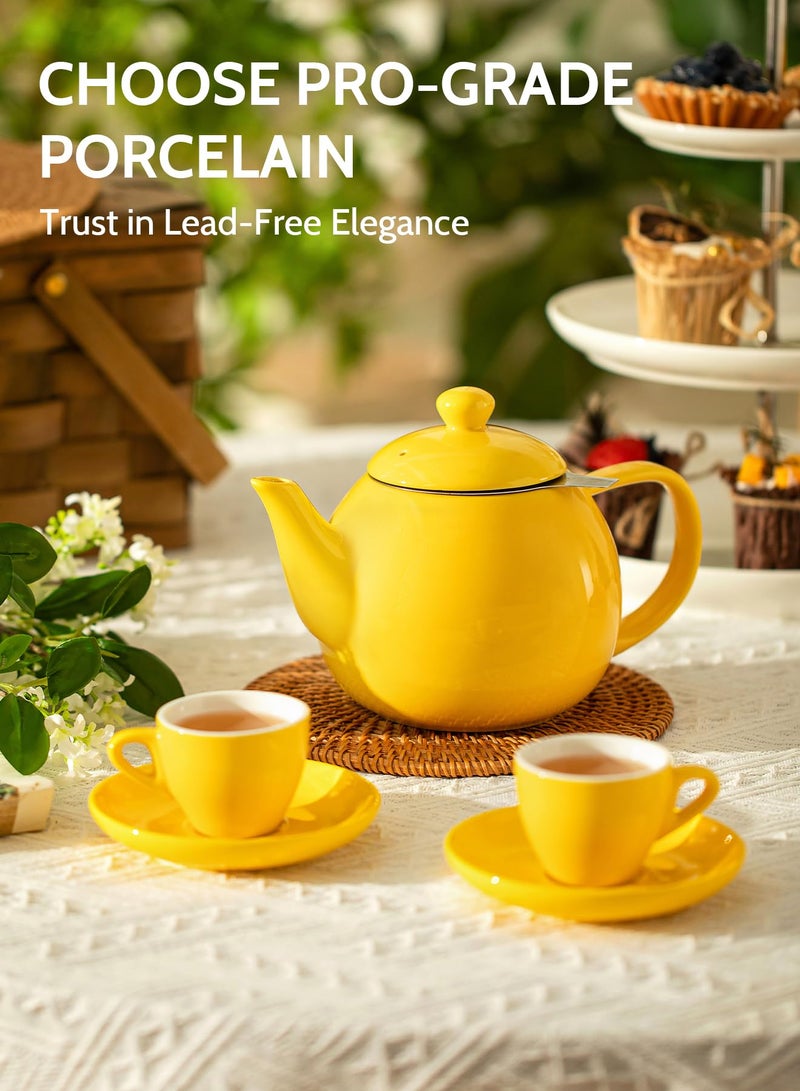 Sweese إبريق شاي سويز، إبريق شاي من البورسلين مع مصفاة من الفولاذ المقاوم للصدأ، إبريق شاي مزهر وورق شاي - 27 أونصة، أصفر - Image 2