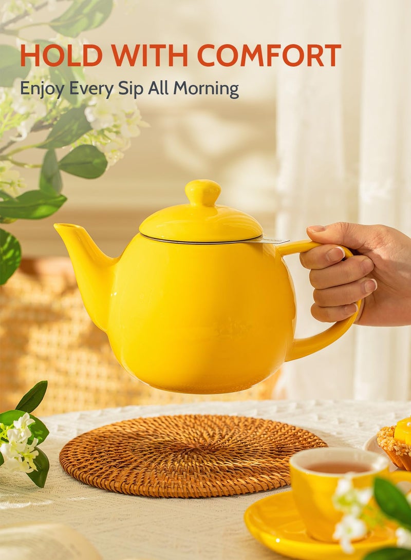 Sweese إبريق شاي سويز، إبريق شاي من البورسلين مع مصفاة من الفولاذ المقاوم للصدأ، إبريق شاي مزهر وورق شاي - 27 أونصة، أصفر - Image 4