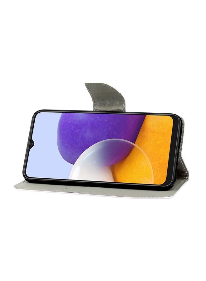 اس-توب جراب لهاتف Samsung Galaxy A22 5G بنمط رسم ملون من الجلد القابل للطي - Image 4