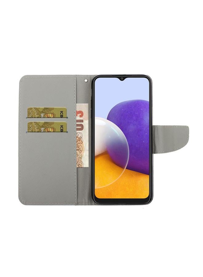 اس-توب جراب لهاتف Samsung Galaxy A22 5G بنمط رسم ملون من الجلد القابل للطي - Image 5