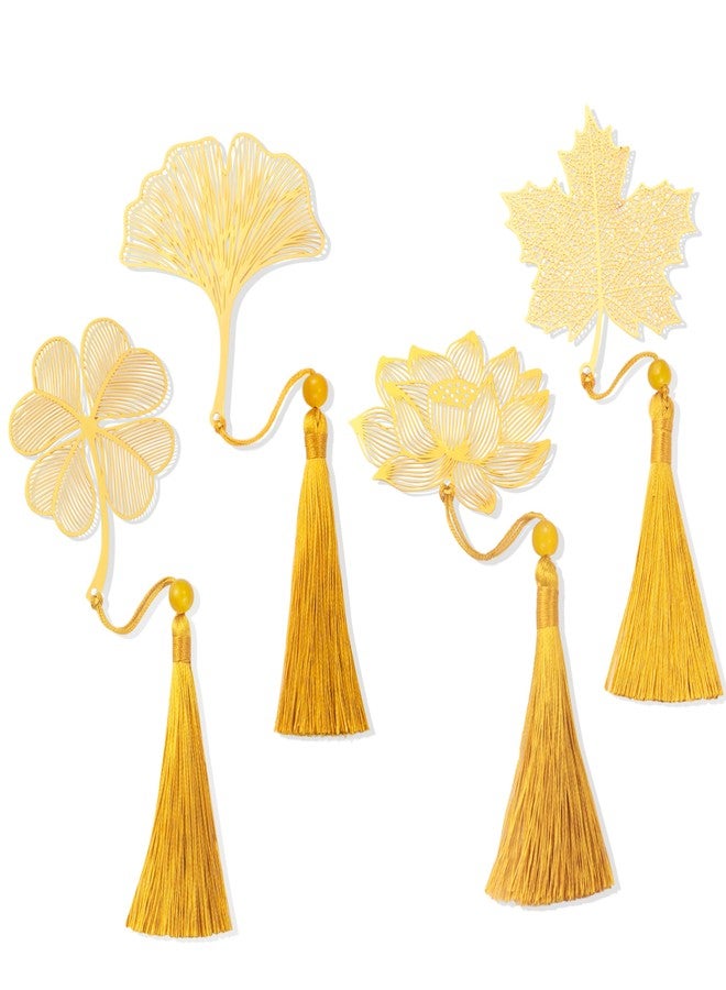 WACANTIC 4 Pack Metal Bookmarks with Tassel for Women - Aesthetic, Pretty & Unique Bookmark Set, Gold & Brass Designs for Reading Essentials, Gifts for Writers, Cute Decorative Bookmarks for Book Lovers - Image 1