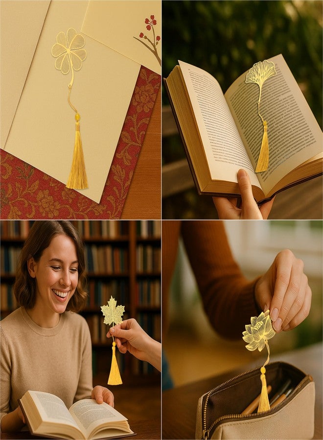 WACANTIC 4 Pack Metal Bookmarks with Tassel for Women - Aesthetic, Pretty & Unique Bookmark Set, Gold & Brass Designs for Reading Essentials, Gifts for Writers, Cute Decorative Bookmarks for Book Lovers - Image 5