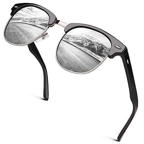 GQUEEN Classic Horn Rimmed Semi Rimless Polarized Sunglasses for Men Women GQO6 - Image 1