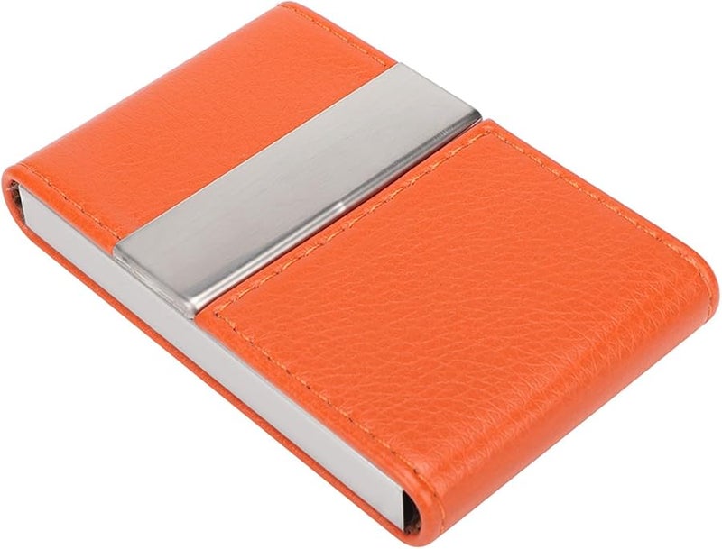 Orange Stainless Steel Business Card Holder Double Open Name Card Case PU Leather Credit Card Holder for Men and Women - Image 2