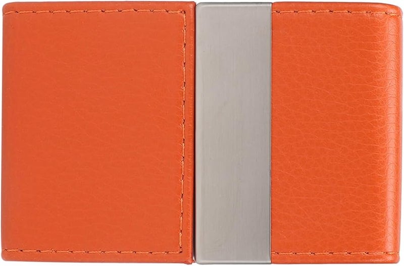 Orange Stainless Steel Business Card Holder Double Open Name Card Case PU Leather Credit Card Holder for Men and Women - Image 5