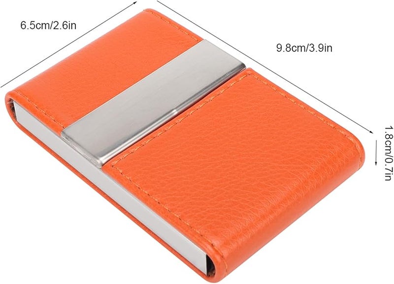 Orange Stainless Steel Business Card Holder Double Open Name Card Case PU Leather Credit Card Holder for Men and Women - Image 3