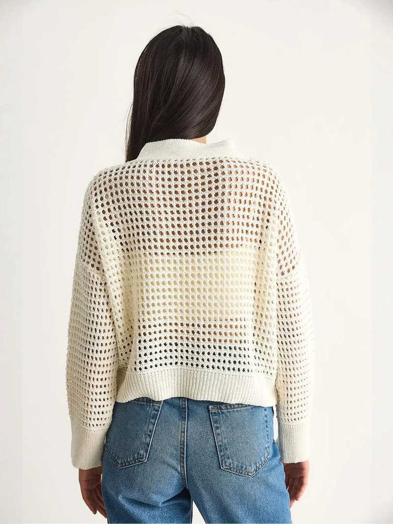 Bianco Lucci Ivory Natural LUCCI Hooded Knit Sweater for Women | Best Price UAE