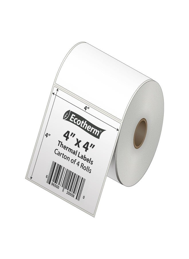 Ecotherm ملصقات حرارية 4 بوصات × 4 بوصات | 4 لفات | 1508 ملصقًا | متوافقة مع طابعات الملصقات الحرارية من زيبرا، مونبين، رولو، جودكس، أركسكان، آي دي بي آر تي، أوفنوفا، وغيرها | ملصقات لاصقة بيضاء فارغة من إيكوثيرم - Image 2