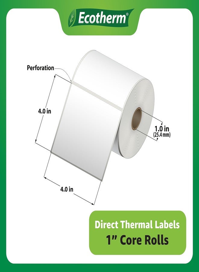 Ecotherm ملصقات حرارية 4 بوصات × 4 بوصات | 4 لفات | 1508 ملصقًا | متوافقة مع طابعات الملصقات الحرارية من زيبرا، مونبين، رولو، جودكس، أركسكان، آي دي بي آر تي، أوفنوفا، وغيرها | ملصقات لاصقة بيضاء فارغة من إيكوثيرم - Image 3