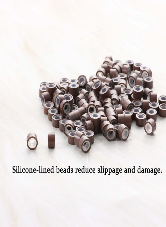 GOTDYA 1000pcs 5mm Brown Extension Beads,Silicone Lined Micro Rings,MicroLink I Tip Weft Sew in Beads for Fairy/Hair Tinsel and Feathers Extensions - Image 3