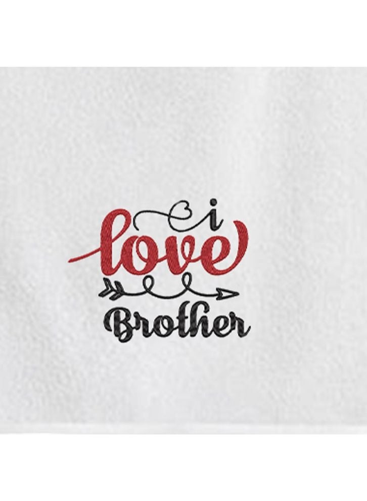 Embroidered For You (White) Luxury (I Love U Brother) Personalized Hand Towel (50 x 80 Cm-Set of 1) 100% Cotton, Highly Absorbent and Quick dry Bath Linen-600 Gsm