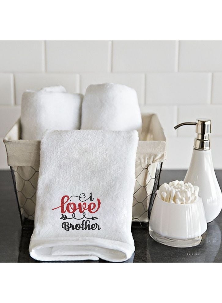 Embroidered For You (White) Luxury (I Love U Brother) Personalized Hand Towel (50 x 80 Cm-Set of 1) 100% Cotton, Highly Absorbent and Quick dry Bath Linen-600 Gsm
