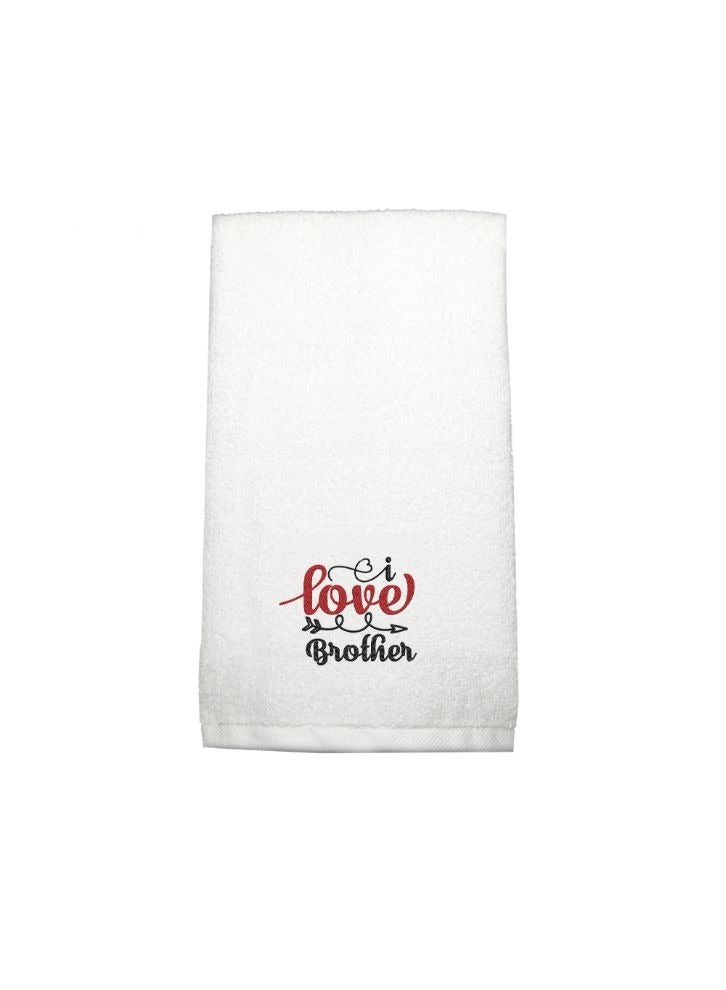 Embroidered For You (White) Luxury (I Love U Brother) Personalized Hand Towel (50 x 80 Cm-Set of 1) 100% Cotton, Highly Absorbent and Quick dry Bath Linen-600 Gsm