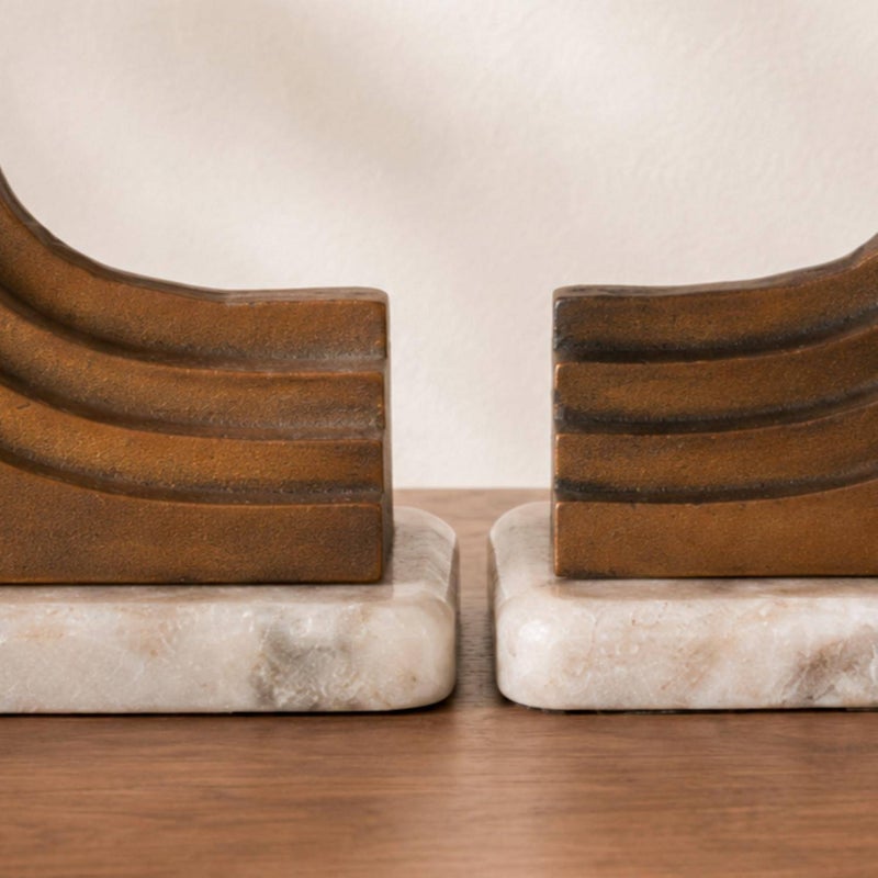 Pan Home Crescent Metal Marble Reverse Arc Bookends - Antique Brass - 112EIL9900169 - Image 2