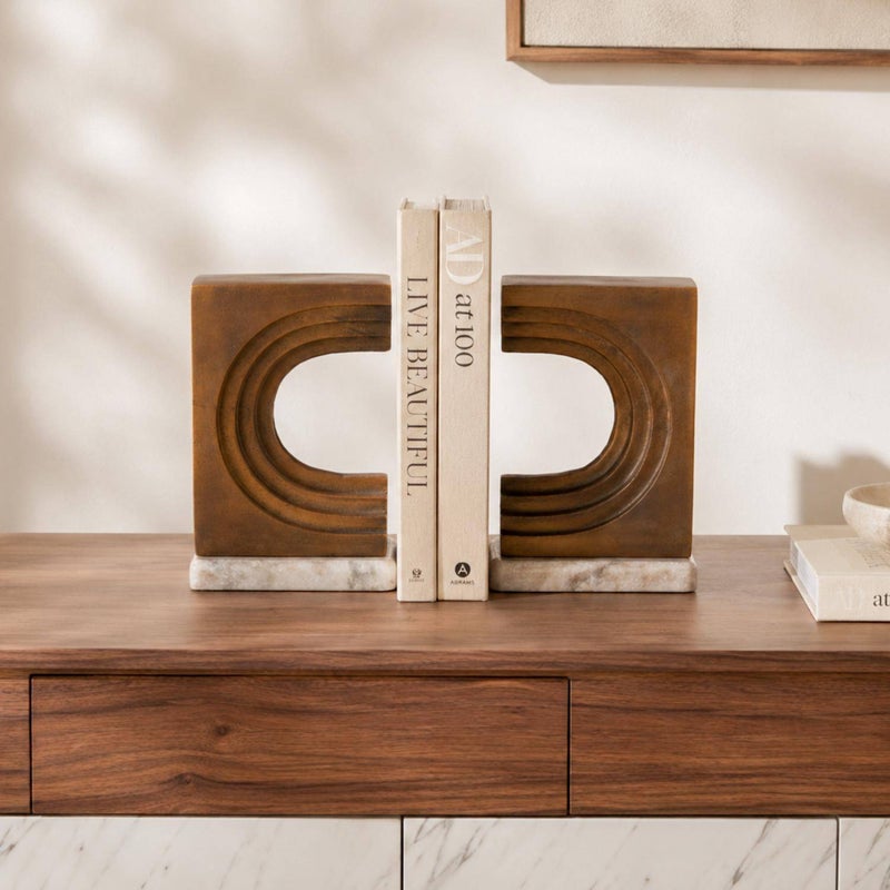 Pan Home Crescent Metal Marble Reverse Arc Bookends - Antique Brass - 112EIL9900169 - Image 1