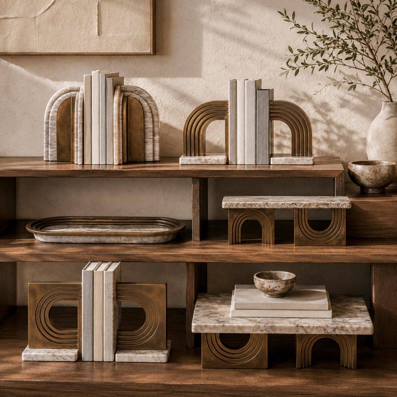 Pan Home Crescent Metal Marble Reverse Arc Bookends - Antique Brass - 112EIL9900169 - Image 3