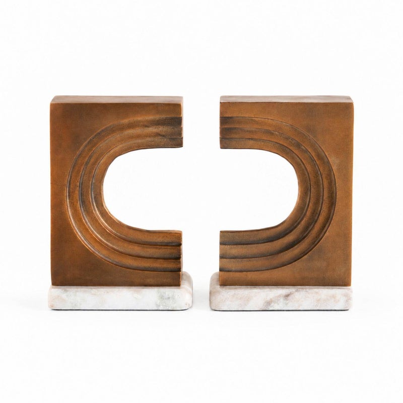 Pan Home Crescent Metal Marble Reverse Arc Bookends - Antique Brass - 112EIL9900169 - Image 4